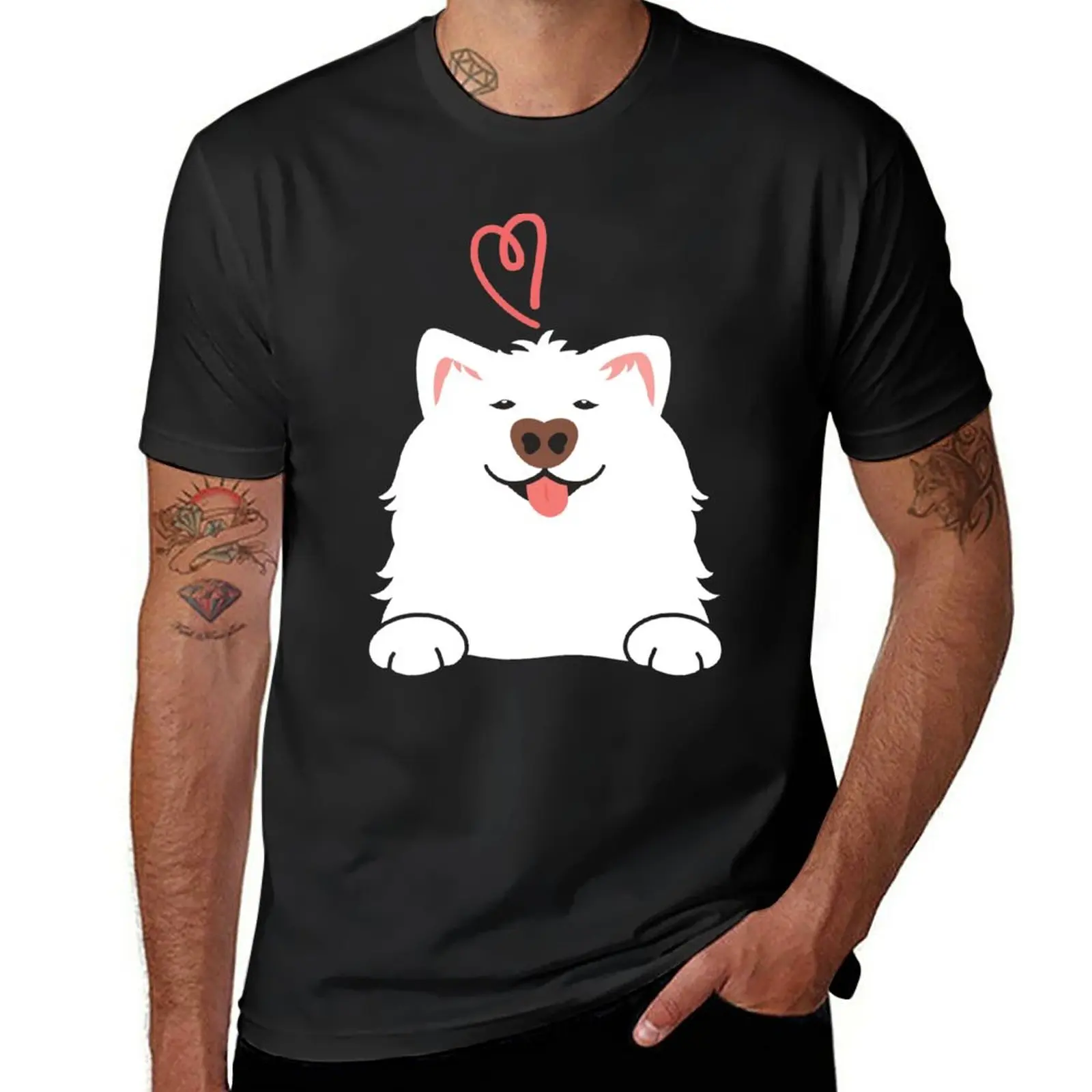 

LOVE Cute Samoyed Dog T-Shirt heavyweight t shirts t-shirts man mens t shirt