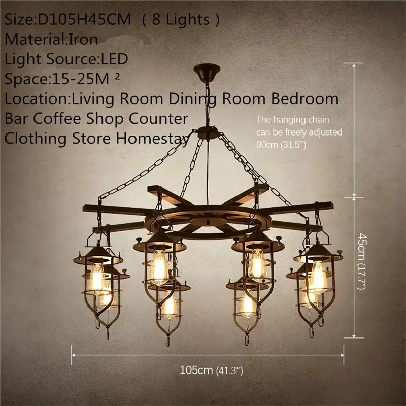 PLLY American Retro Pendent Lamp Industrial Wind Living Room Restaurant Loft Clothing Store Cafe Bar Box Homestay Chandelier