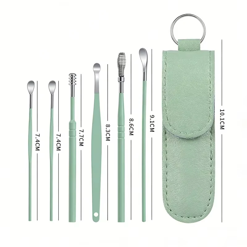 Earspoon Six-piece Ear-picking Tool Stainless Steel Ear-picking Spoon Leather Bag Ear-cleaning Spoon Easy to Carry at Home