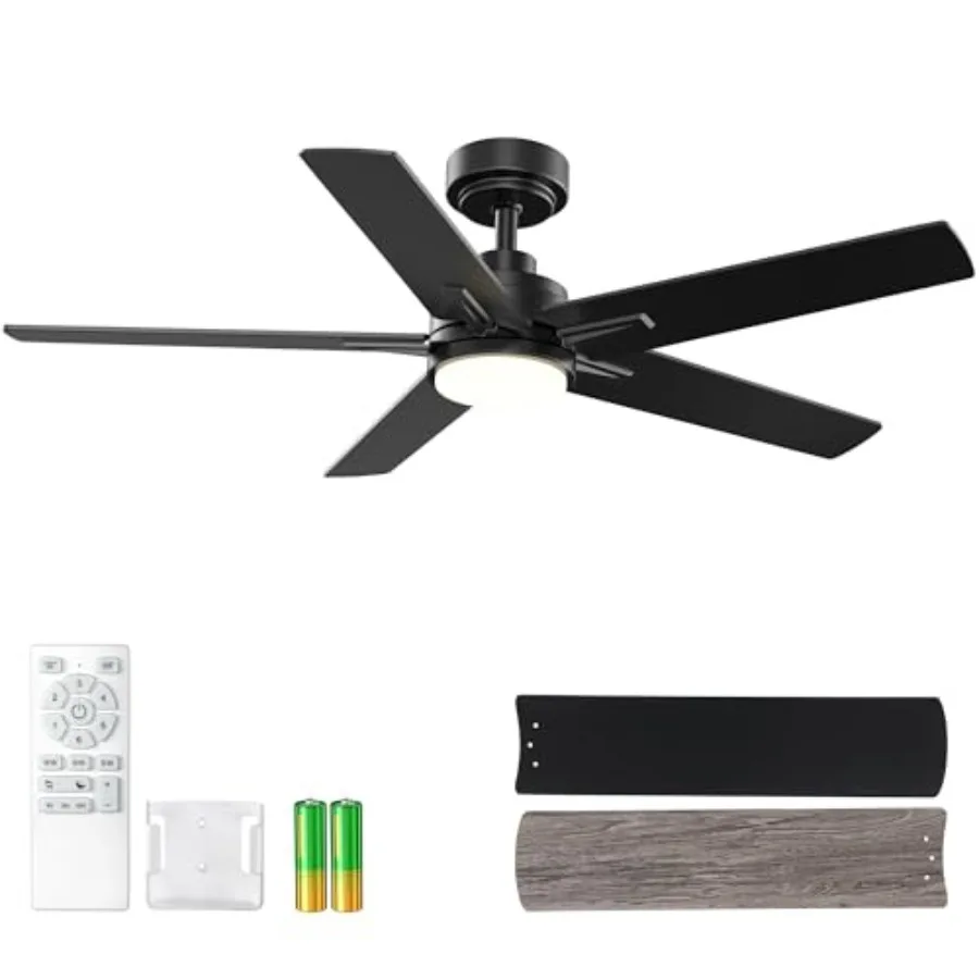 

48 Inch Black Ceiling Fan with Light and Remote Control for Indoor or Covered Outdoor Use, Noiseless DC Motor, Dimmable 3CCT LE