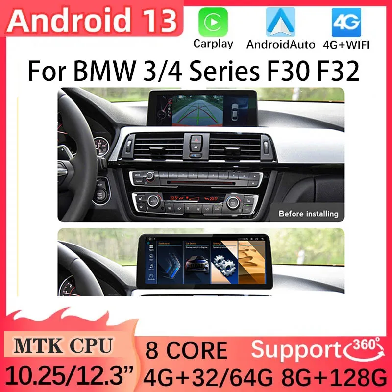 

Factory Android13 8G+128G 12.5" 10.25" For BMW 3/4 Series F30 F31 F32 F33 F34 GPS Navigation Multimedia Video Player Blue-tooth