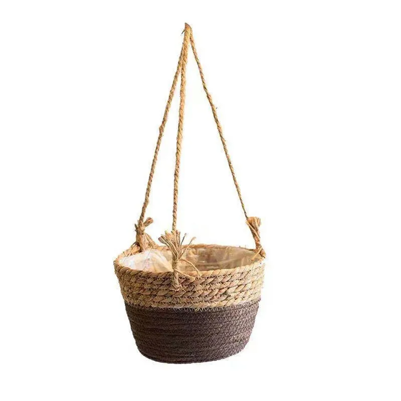 

Grass Woven Hanging Flower Baskets Woven Hanging Green Plant Potted Flower Basket Cattail Hanging Flower Pots