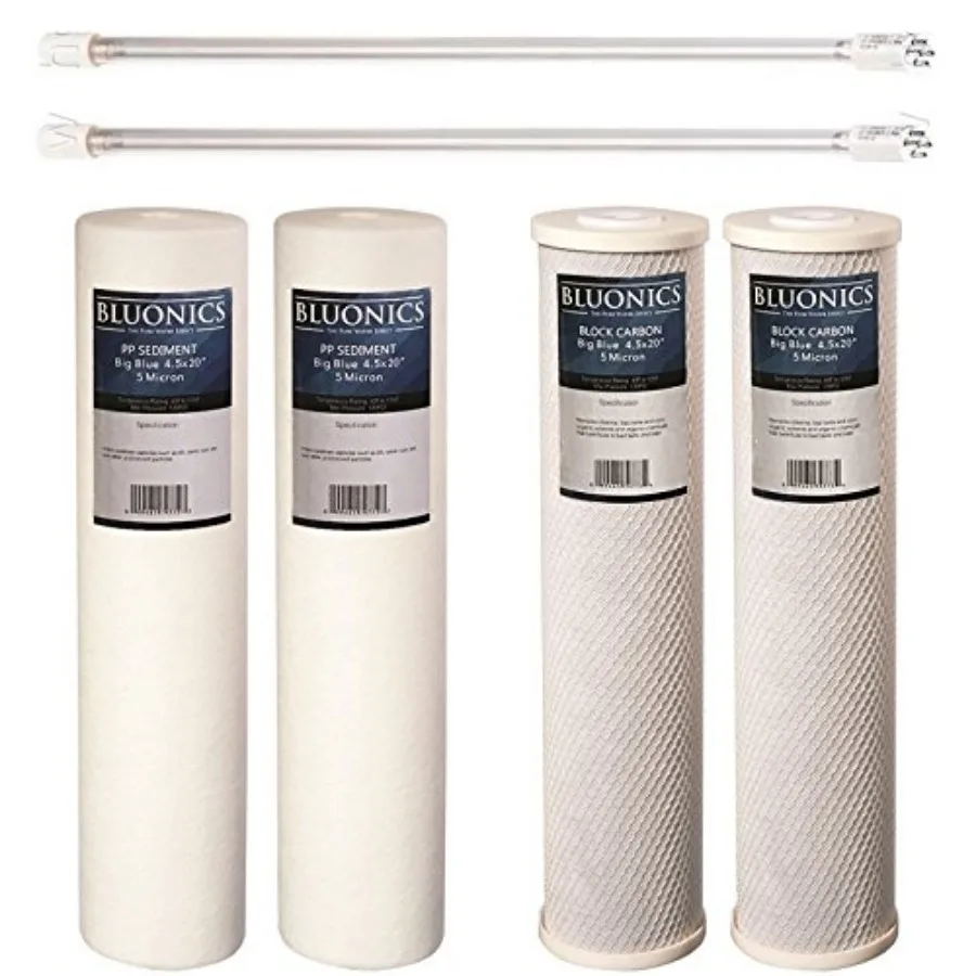 

UV Ultraviolet Light and Sediment CTO Carbon Filter Set with 4pcs 4.5 x 20 Whole House Cartridges for Comprehensive Home Water