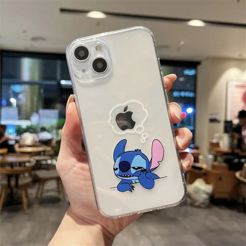 Disney Stitch Reflection Phone Case For iPhone 16 15 14 ProMax 13 12 Mini 11 Pro  XR XS 7 8 Plus Y2K Girl Shockproof Clear Cover