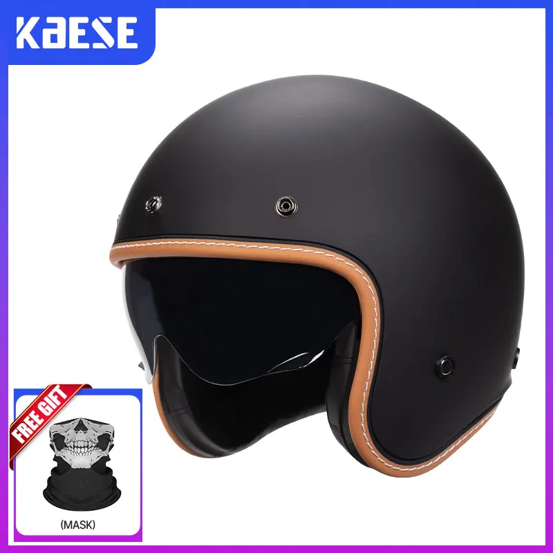 

2024 Matt Black Retro Scooter Jet Open Face Helmet universal Vintage Motorcycle Helmet Motorbike Riding for Men All Seasons