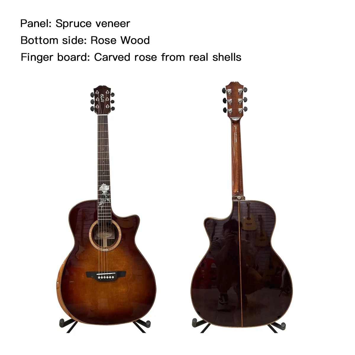 Top Single Light Vintage Folk Guitar 40-Inch Ballad Guitar GA Barrel - Spruce Veneer, Rosewood - Timbre Improves,Shell - Carved