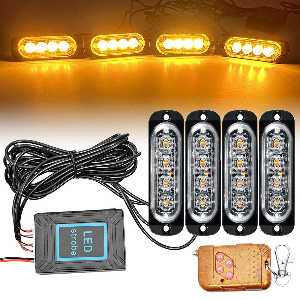 

Yellow LED Grille Light Car Daytime Running Light Police Emergency Strobe Warning Lights Pickup Truck side Lamp tail lights