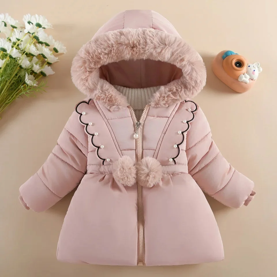 Children\'s Autumn Winter Clothing Girls Padded Thickened Fashion Cotton Jacket Plush Hooded Trend Outdoor Windproof Coats