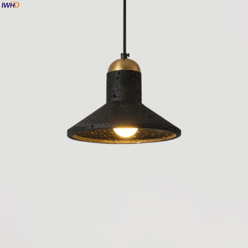 

IWHD Nordic Minimalism LED Hanging Lamp Black Travertine Bedside Dining Living Room Loft Decor Interior Pendant Lights Hanglamp