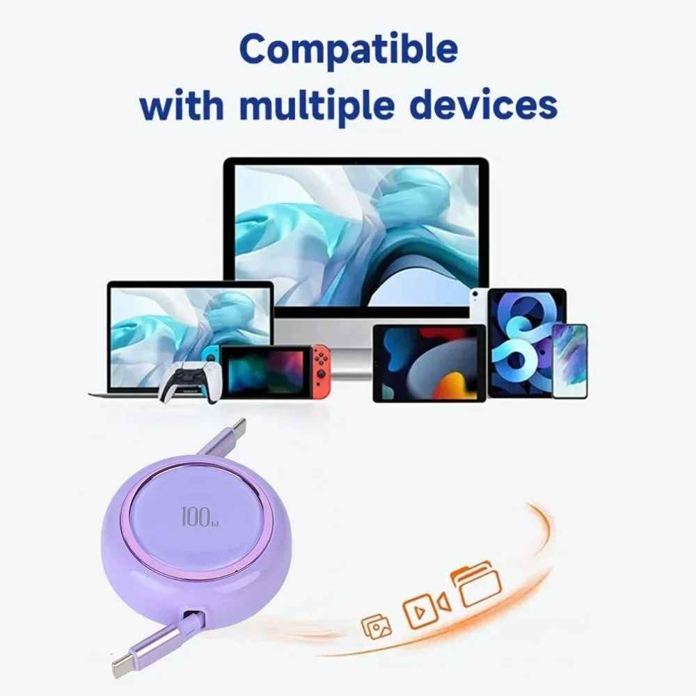 PD100W Retractable USB Type C to USB C Cable For iPhone 15 Pro Max For MacBook Samsung Xiaomi Wire Fast Charge Data Cable Cord