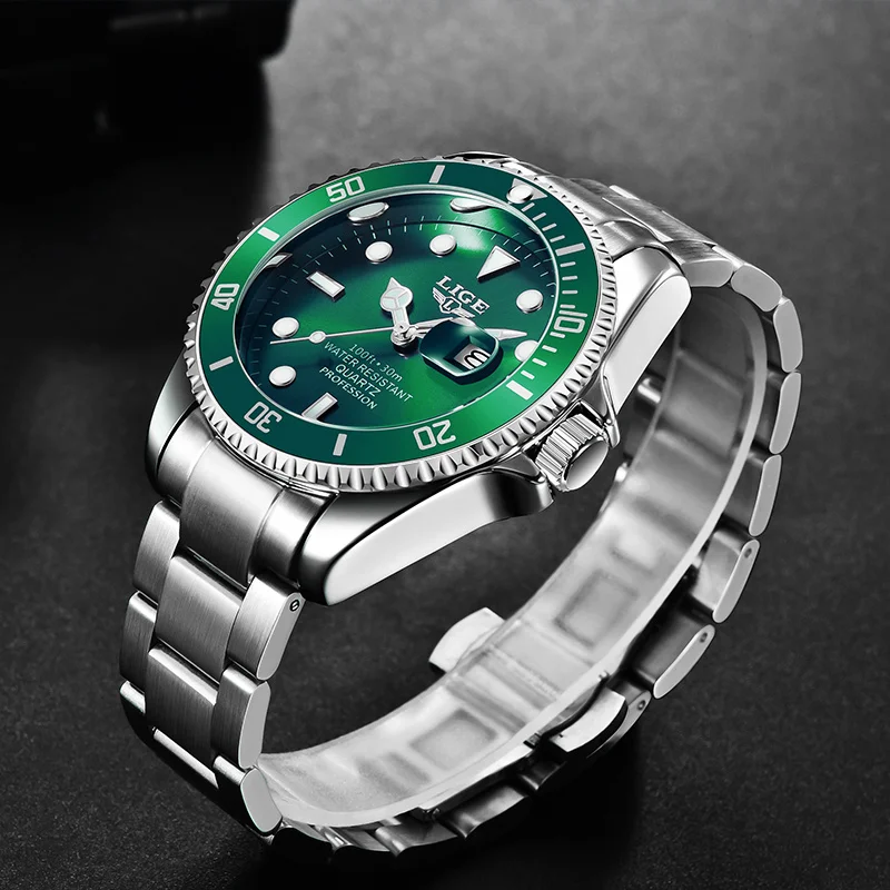 LIGE Luxury Brand Man Wristwatch Sports Calendar Men Quartz Watches Waterproof Luminous Steel Band Mens Watch Relogios Masculino