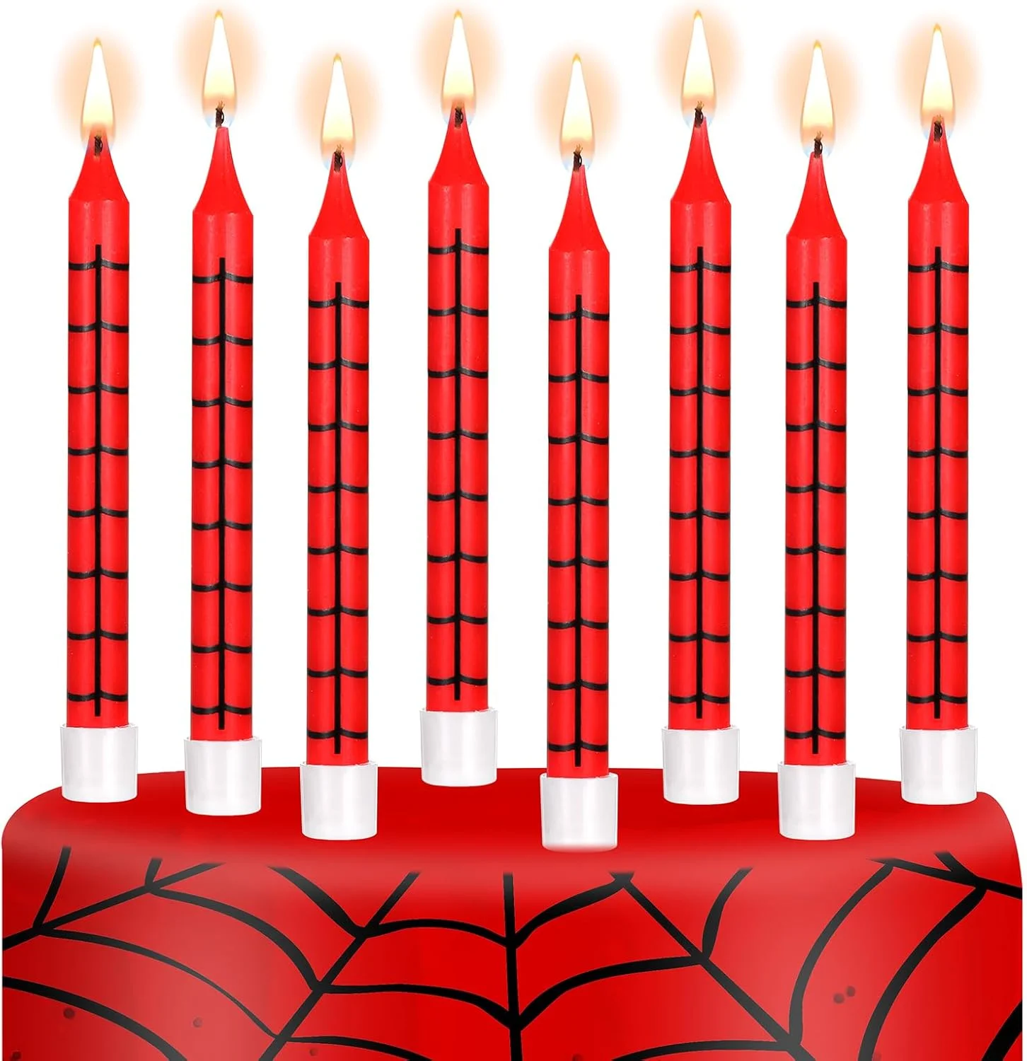 1/6/12/13pcs Red Spider Web Pattern Straight Candles For Birthday, Anniversary, Party, Cake Decorations,Christmas