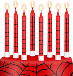 1/6/12/13pcs Red Spider Web Pattern Straight Candles For Birthday, Anniversary, Party, Cake Decorations,Christmas