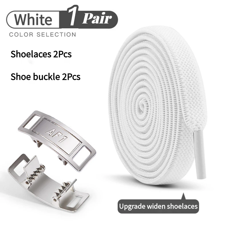 1 PairMetal AF1 Buckle No Tie Shoe laces Sneakers Elastic Shoelaces Kids Adults 8MM Wide Quick On/Off Shoelaces Shoe Accessories
