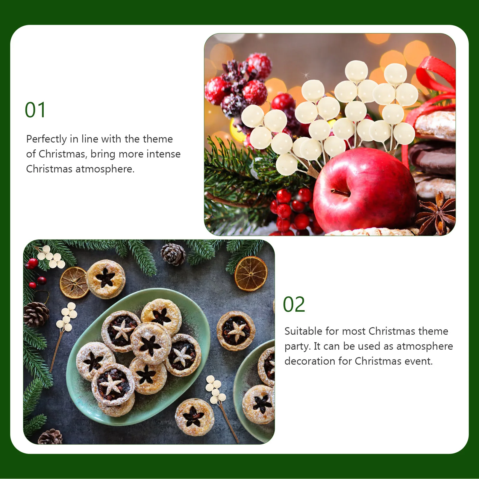 

30Pcs Simulation Berry Picks Christmas Artificial Berries Bright Color Xmas Tree Decor Wedding Holiday Season Decor