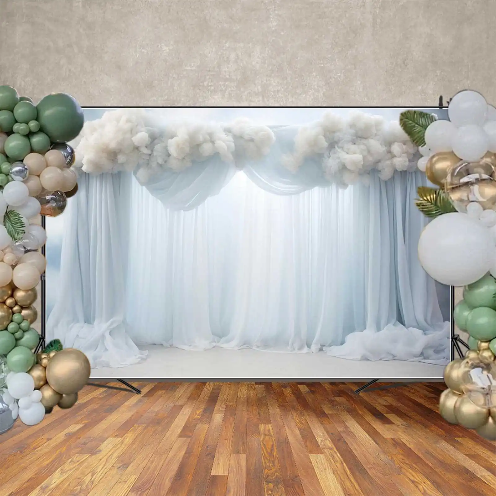 MOON.QG-telón de fondo de tela drapeada para boda, cortina de nube azul y blanca, fondo fotográfico personalizado, accesorios de decoraciones para estudio de ducha nupcial