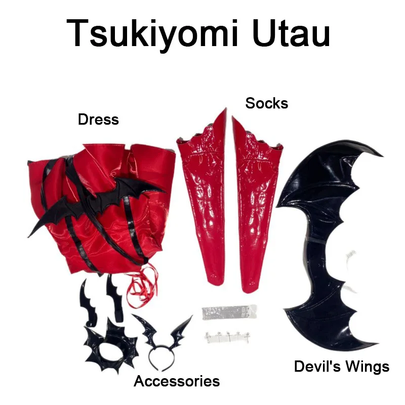 أزياء شوجو شارا Tsukiyomi Utau فستان تنكري وأجنحة الشيطان أزياء الشيطان Hoshina Utau أزياء الهالوين