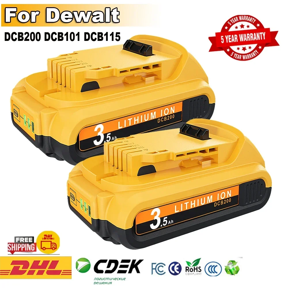 Bateria de Substituição para Dewalt, Ferramenta Elétrica, Baterias Li-ion, 20V, 3500mAh, DCB200, DCB101, DCB115