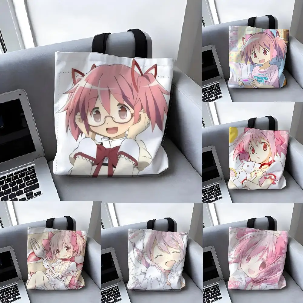 Storage Bags Casual Portable Shoulder Bag Lightweight Shopping Bag Reusable Linen Bag Anime M-Madoka Magica Cartoon - view 3