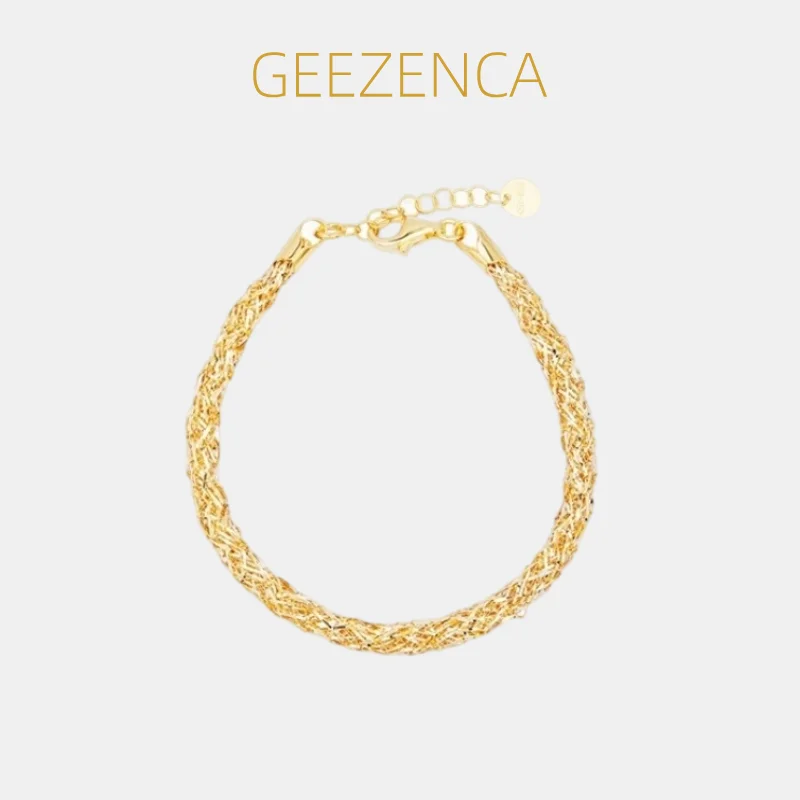 

GEEZENCA 925 Sterling Silver 3D Mesh Chain Bracelets Women 18K Gold Italian Jewelry Shiny Chic Luxury Bracelet Best Gift For Her