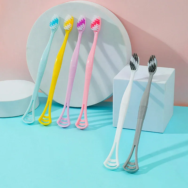 فرشاة أسنان مزدوجة الرأس مع مكشطة اللسان فرشاة تنظيف الفم اللسان قابلة لإعادة الاستخدام التنفس الطازج أدوات تنظيف العناية بصحة الفم #5