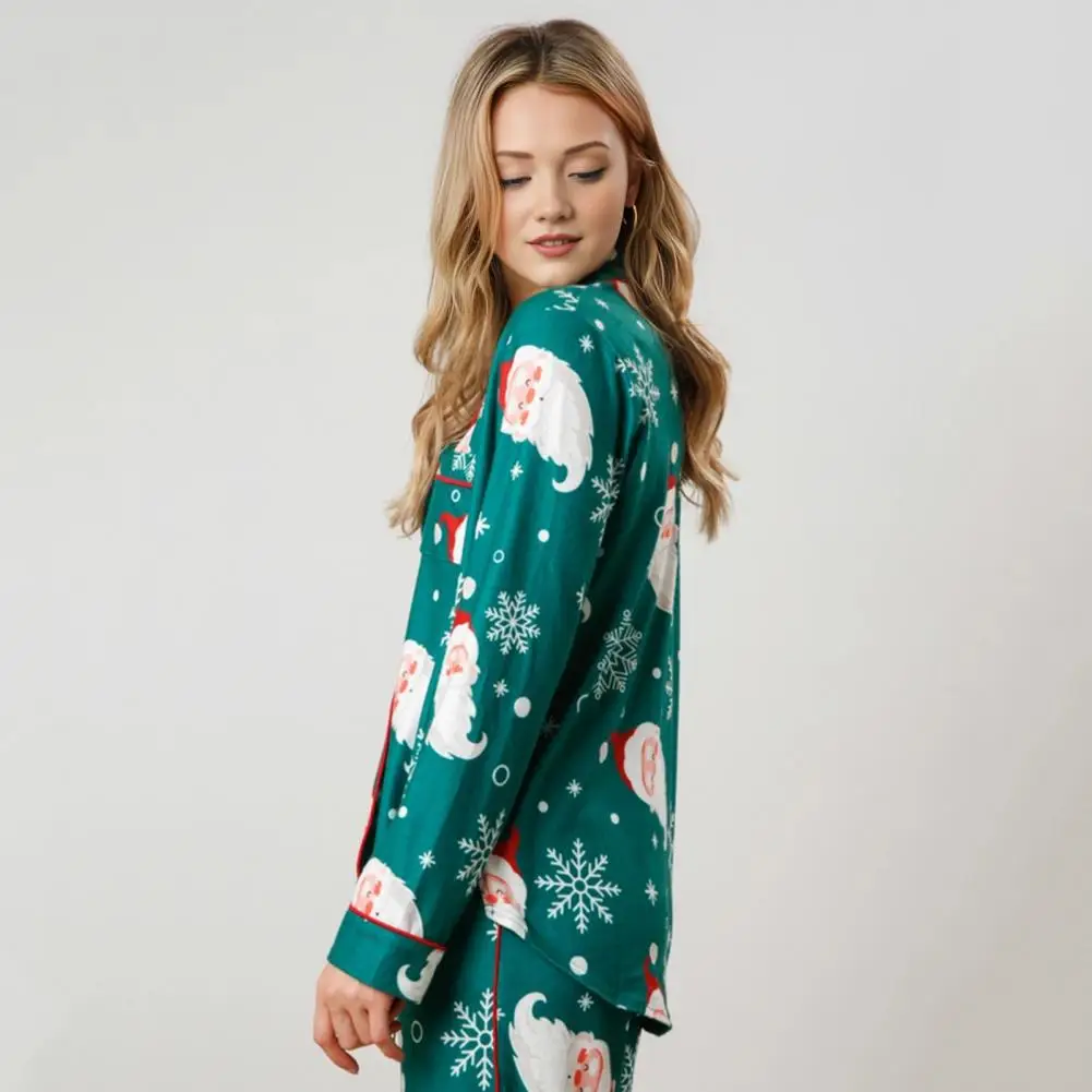 Christmas Pajamas Women\'s Christmas Pajama Set with Santa Print Long Sleeves Elastic Waist 2 Piece Homewear Nightie Set for A