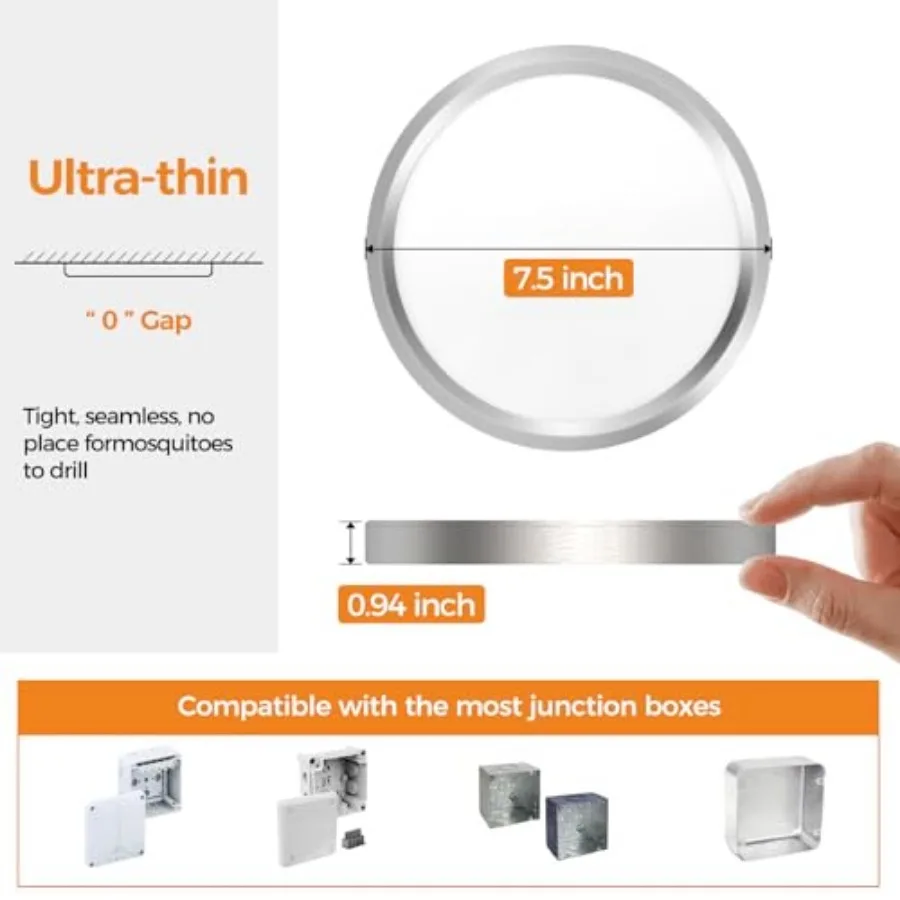 LED Flush Mount Ceiling Light Fixture, 3000K-4000K-6500K and 100W Equivalent Modern Kitchen Recessed Ceiling Lamp 15W 1500Lm 7. view 5