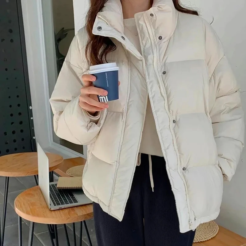 Gidyq Korean Women Cropped Parkas Fashion Streetwear Thick Warm Puffty Jacket Winter Casual Female All Match Loose Down Coat New