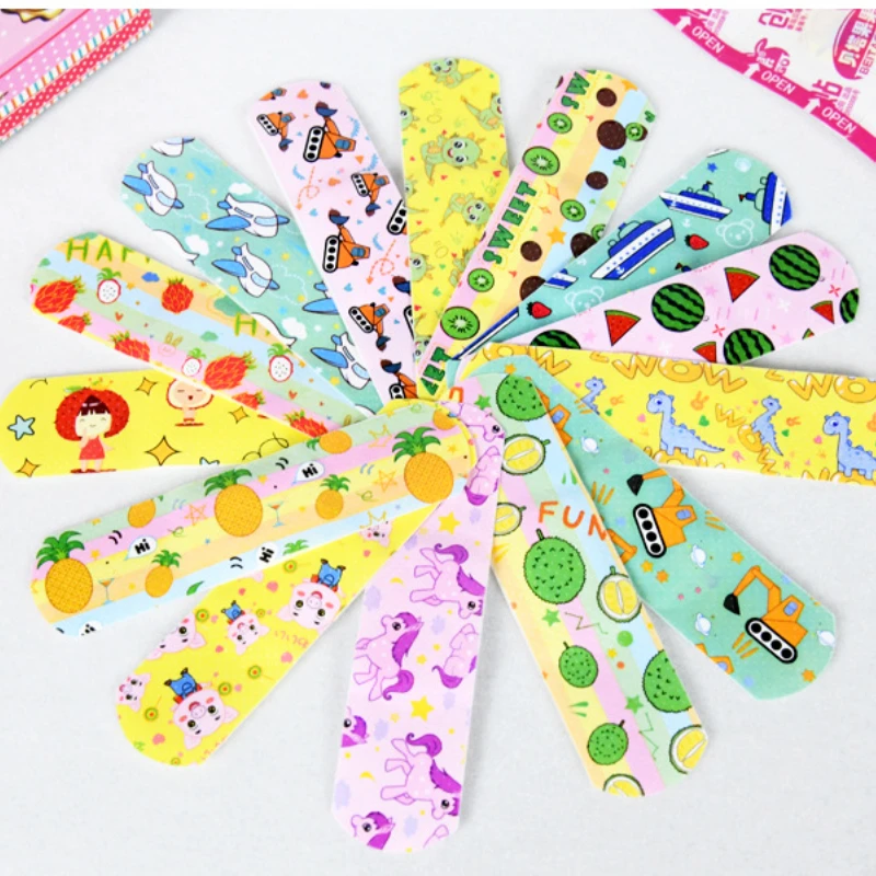 120pcs Cartoon Pattern Waterproof Band Aid Hemostasis Adhesive Bandages First Aid Emergency Kit Wound Plaster Patches for Kids