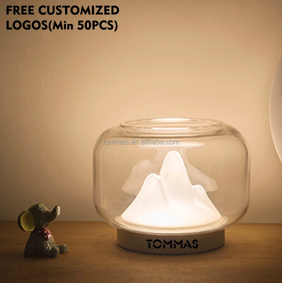 

Literary creative glass warm mountain desktop night light with fish tank design