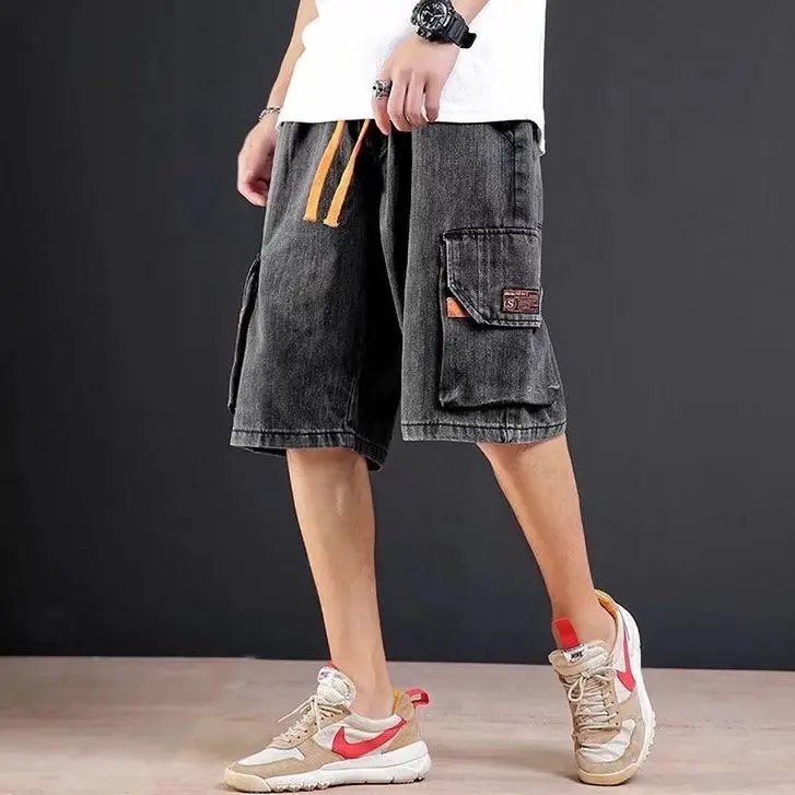 

Casual Men's Denim Shorts Summer Loose Large Size Five-Part Casual Loose Waist Multi-Pocket Workwear Cotton Blend Jeans