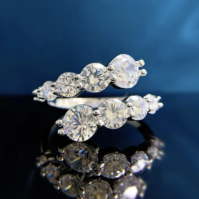 

925 Sterling Silver, New Fashion, Adjustable Ring, Zircon 6.5mm Round, Laboratory, Wedding Exquisite Women's Jewelry Gift