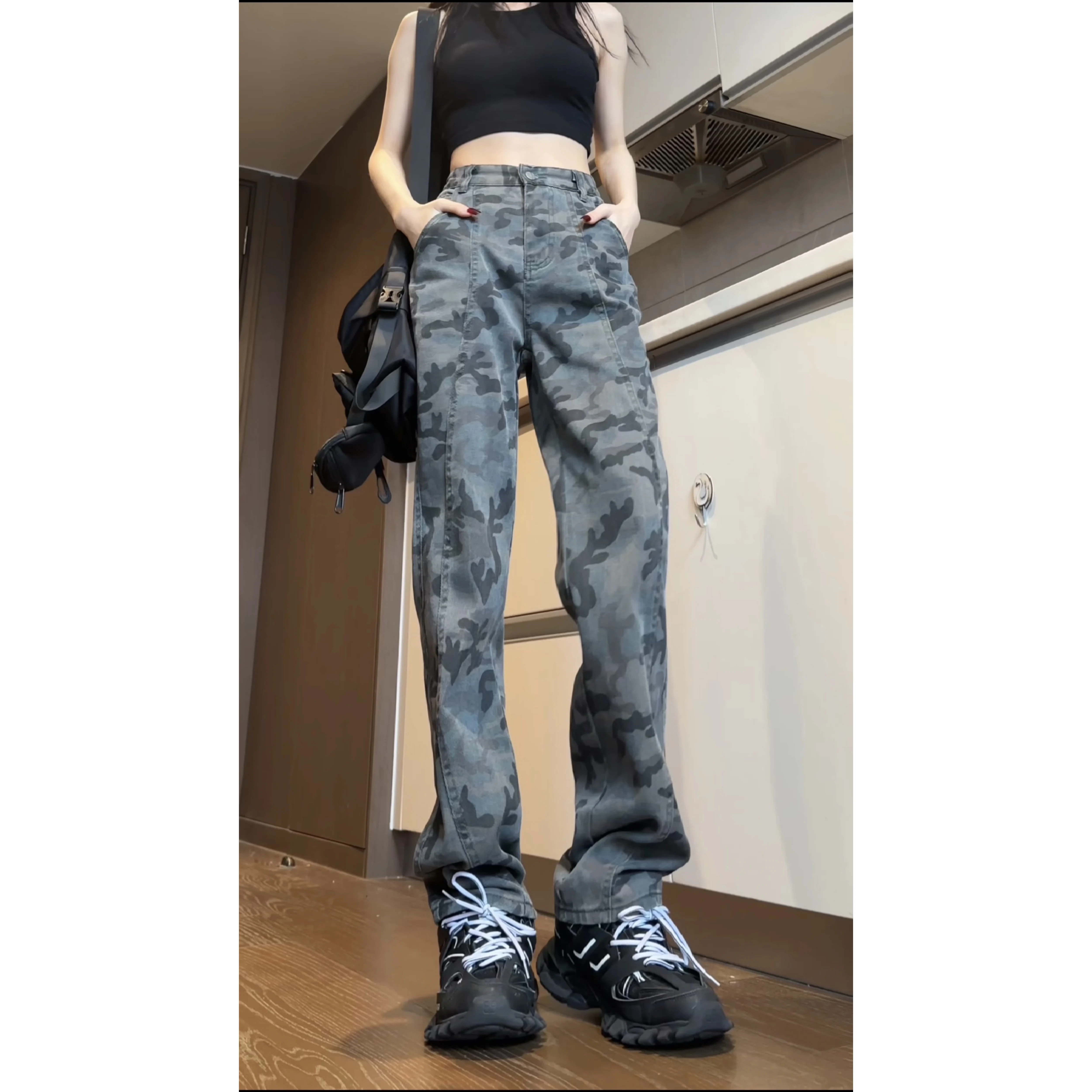 

Американские уличные ретро осенние новые камуфляжные универсальные прямые джинсы