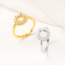 2Pcs Pave CZ 4 Claws Ring Blank Prong Settings Brass Round Ring Base Mounting For DIY Wedding Ring Jewelry Making Accessories