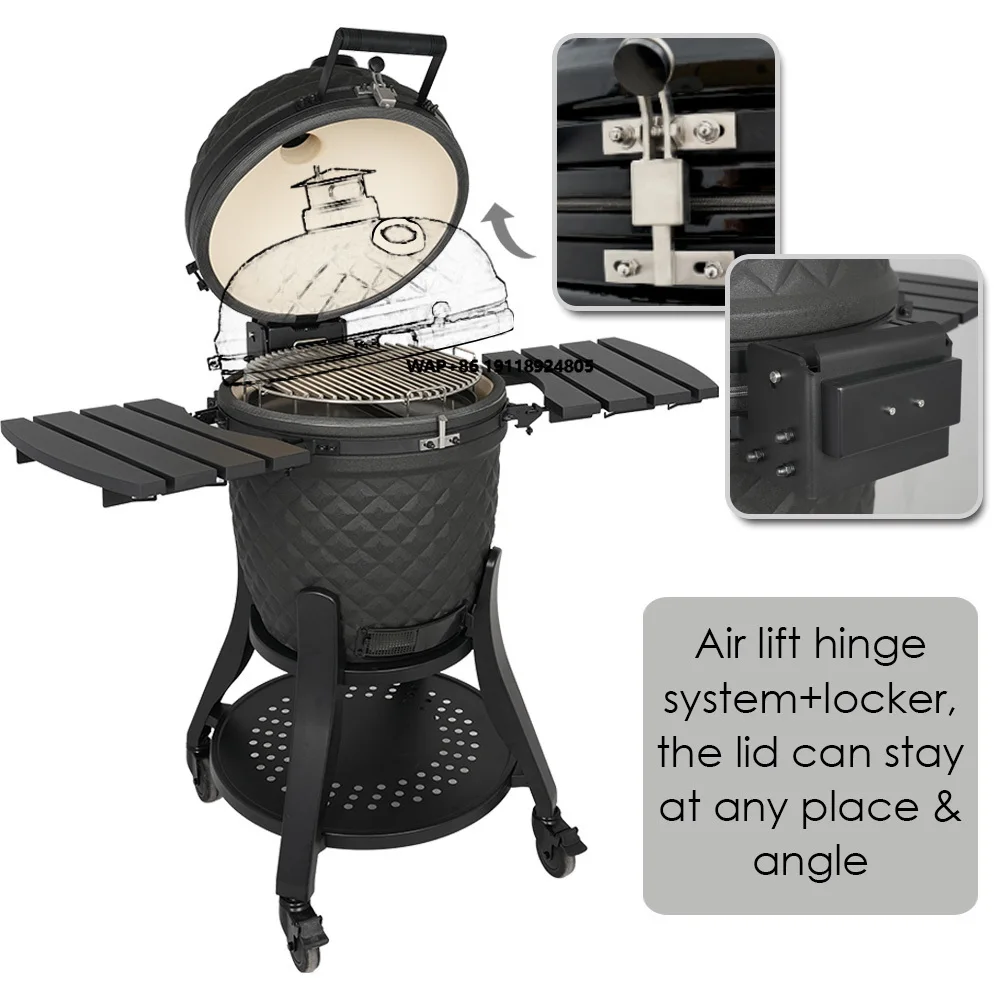 

Top Rated Hot Sale SEB 55cm Modern Stainless Steel Gemstone Movable Kamado Grill-Max-Sized Ceramic Charcoal Smoker for Outdoor