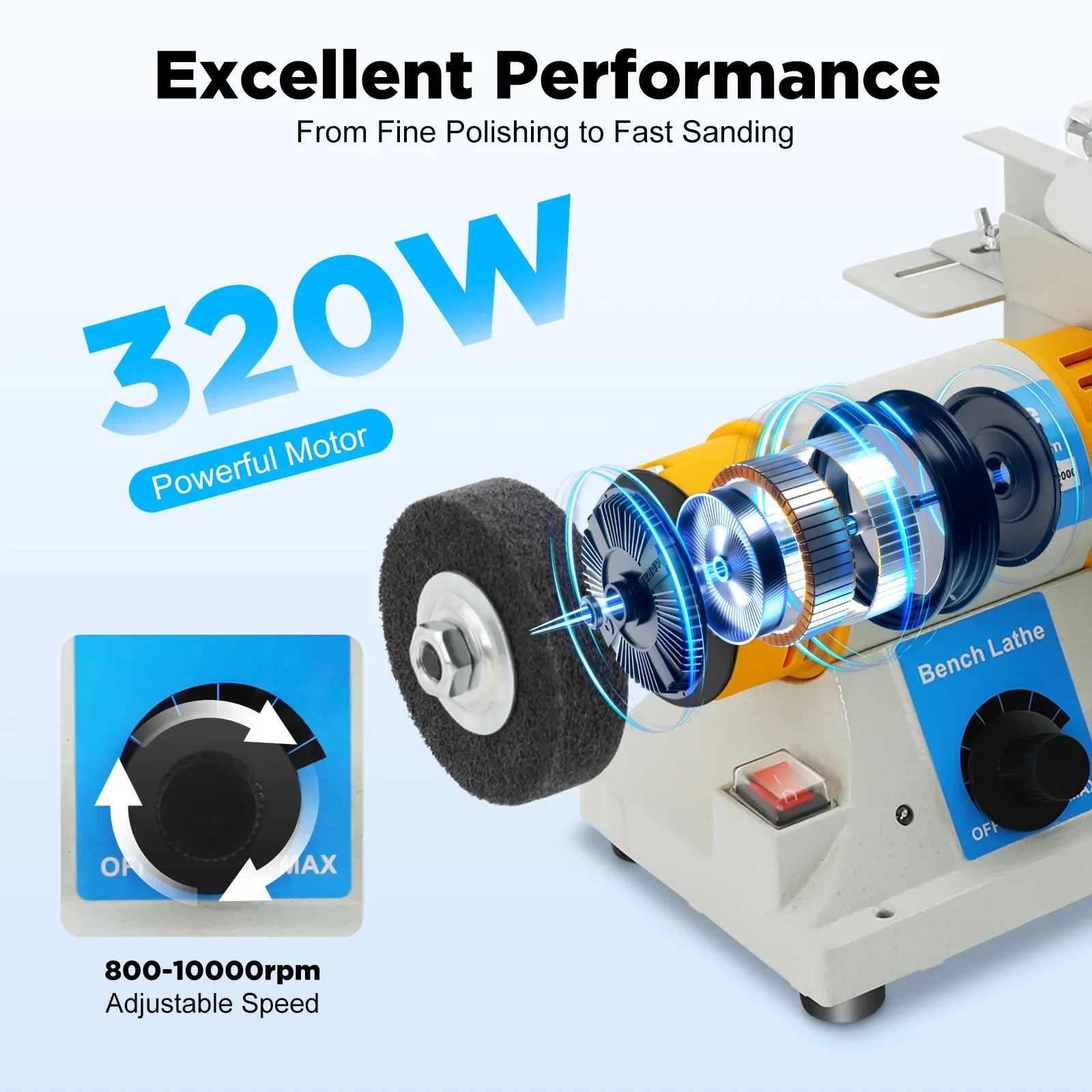 320W小型多機能電動ミルテーブルソー研磨機、速度調整可能な電動研削盤（テーブルソー付き）