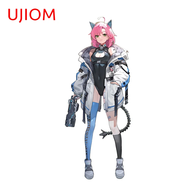 UJIOM Kawaii العصرية القطط الأذن لينا الجدار ملصق الدائمة الموقف مستقبل المستقبل الكتابة على الجدران ملصق حائط من الفينيل ديكور المنزل