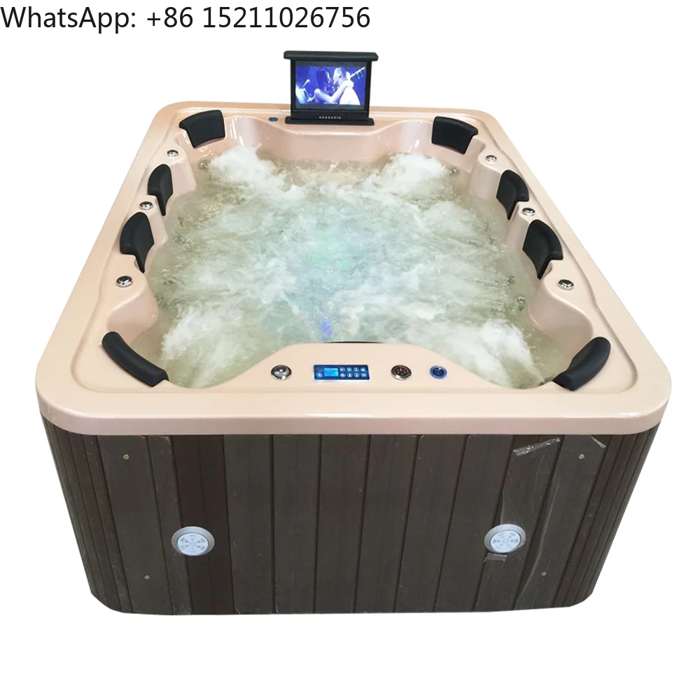 Modern Freestanding Outdoor Whirlpool Spa Tub Large Size White Acrylic Jet Bath with Massage & TV Standalone Modern Hot Tub