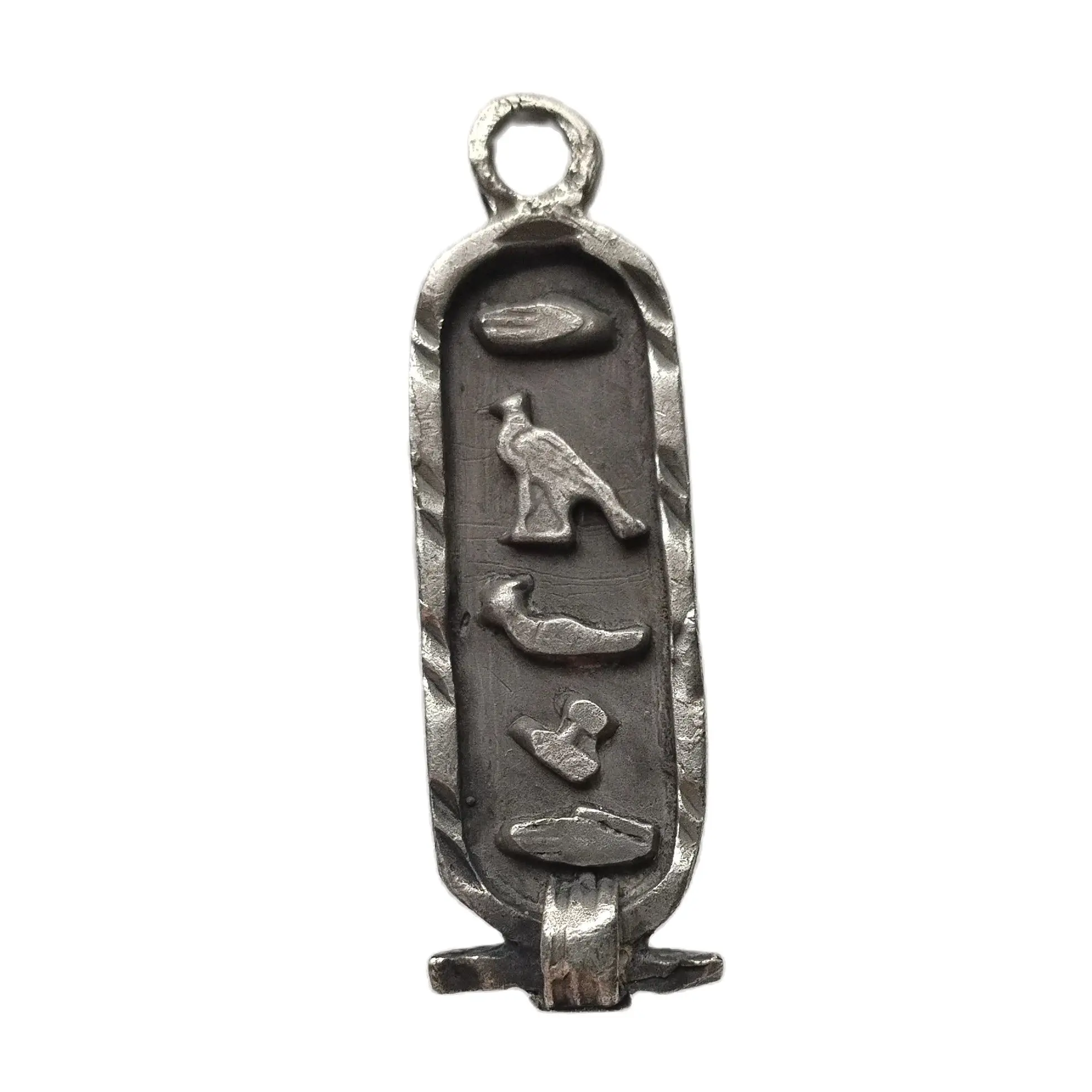 Vintage Silver Plated Egyptian Revival Hieroglyph Cartouche Pendant