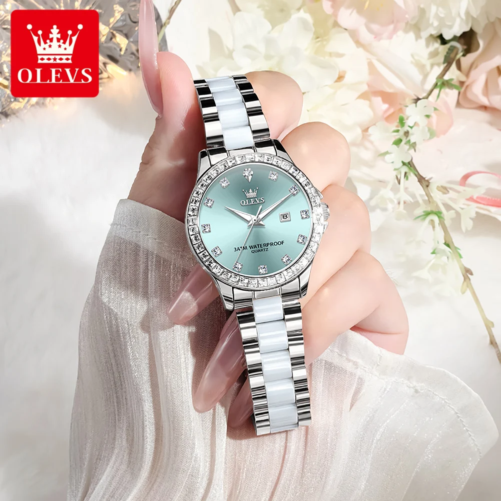 OLEVS 3651 レディース腕時計 ダイヤモンドベゼル クラシックセラミック 防水腕時計 高級ファッション シンプル レディースクォーツ腕時計 女性用腕時計