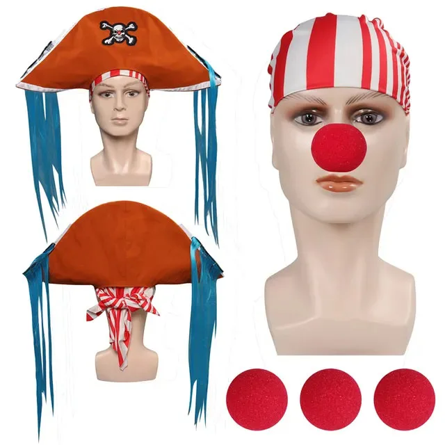 Anime Live Action TV Piece Buggy Cosplay Fantasia Pirate Headband Cap Hat Scarf Accessory Halloween Carnival Party Clothes