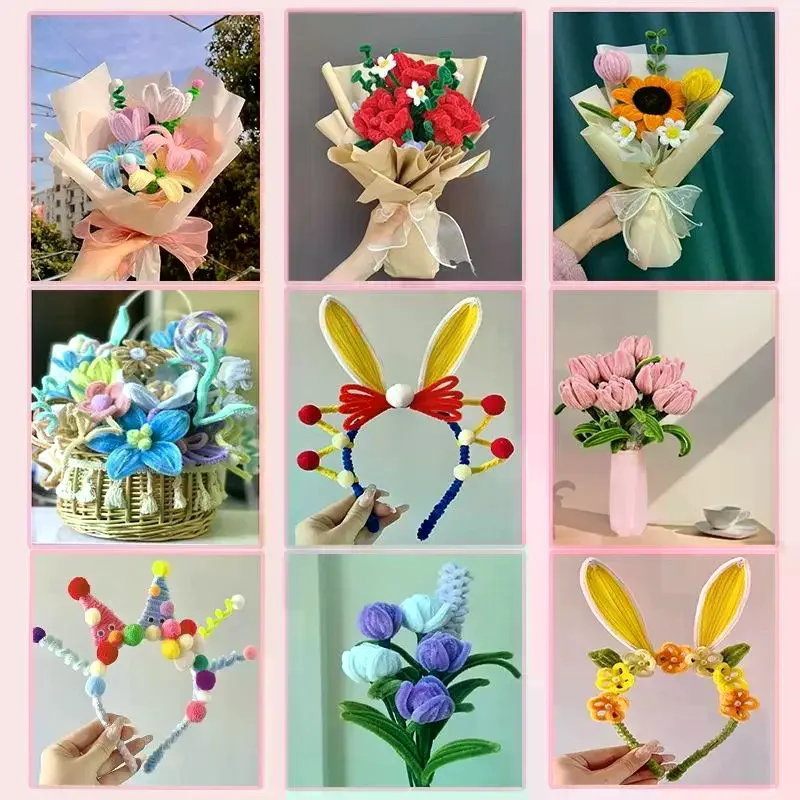 Chenille Stems Toys DIY Strips Twist Bar Anvil Wire Craft Pipe Creative Hobby Children Plush Stick Chenille Sticks 100pcs