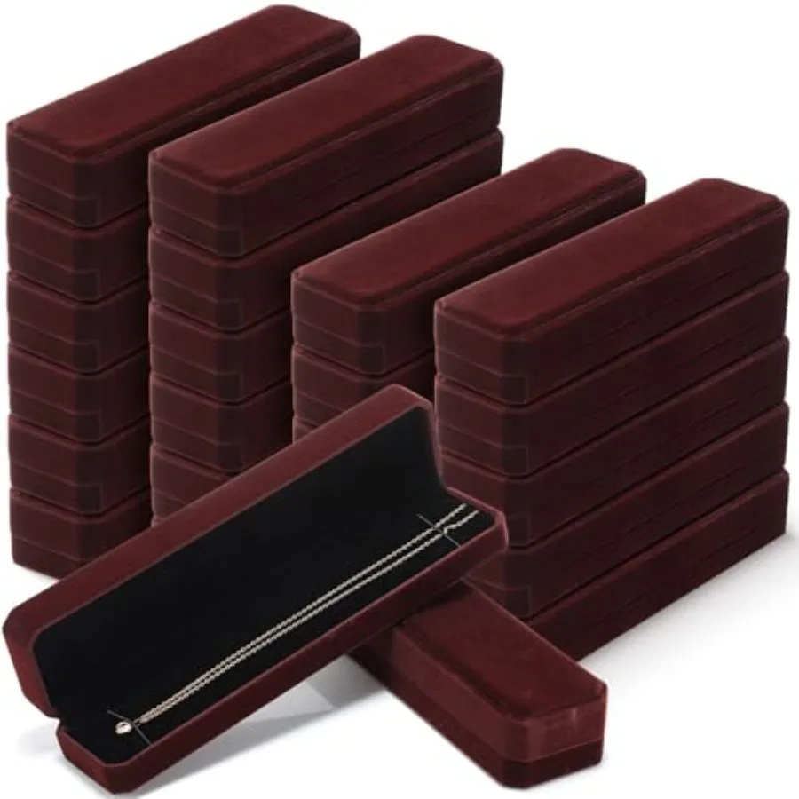 24 Pcs Velvet Bracelet Box Bulk Mother's Day Jewelry Chain Necklace Box Bracelet Storage Case Long Jewelry Case for Wedding Dis