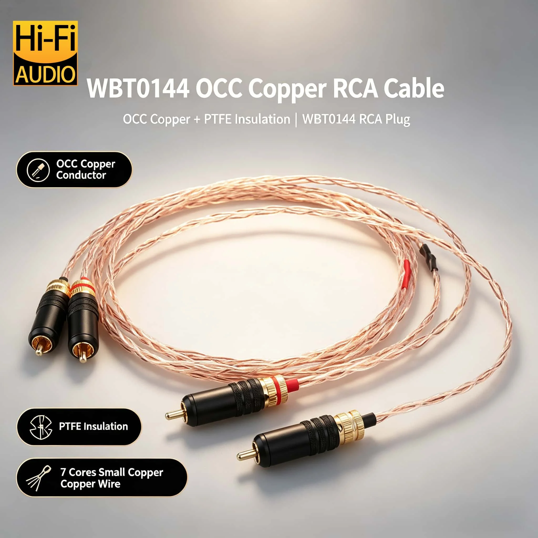 

HIFI Audiophile RCA Interconnect Cable OCC Copper with PTFE Insulation Gold-Plated Plugs for Amplifier CD Player DAC Turntable