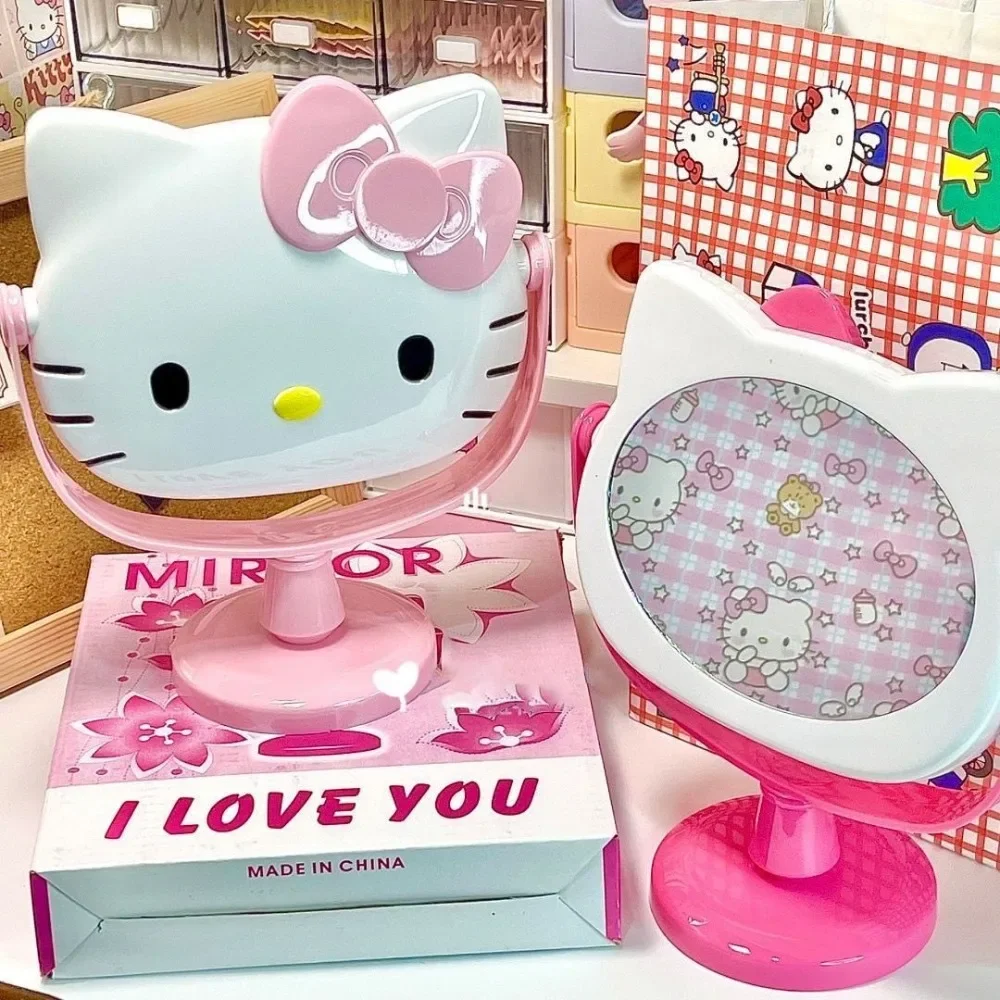 น่ารัก Hello Kitty สเตอริโอกระจกความละเอียดสูง Make Up แบบพกพาหอพักนักเรียนห้องนอนกระจกของขวัญวันเกิดของหญิงสาว