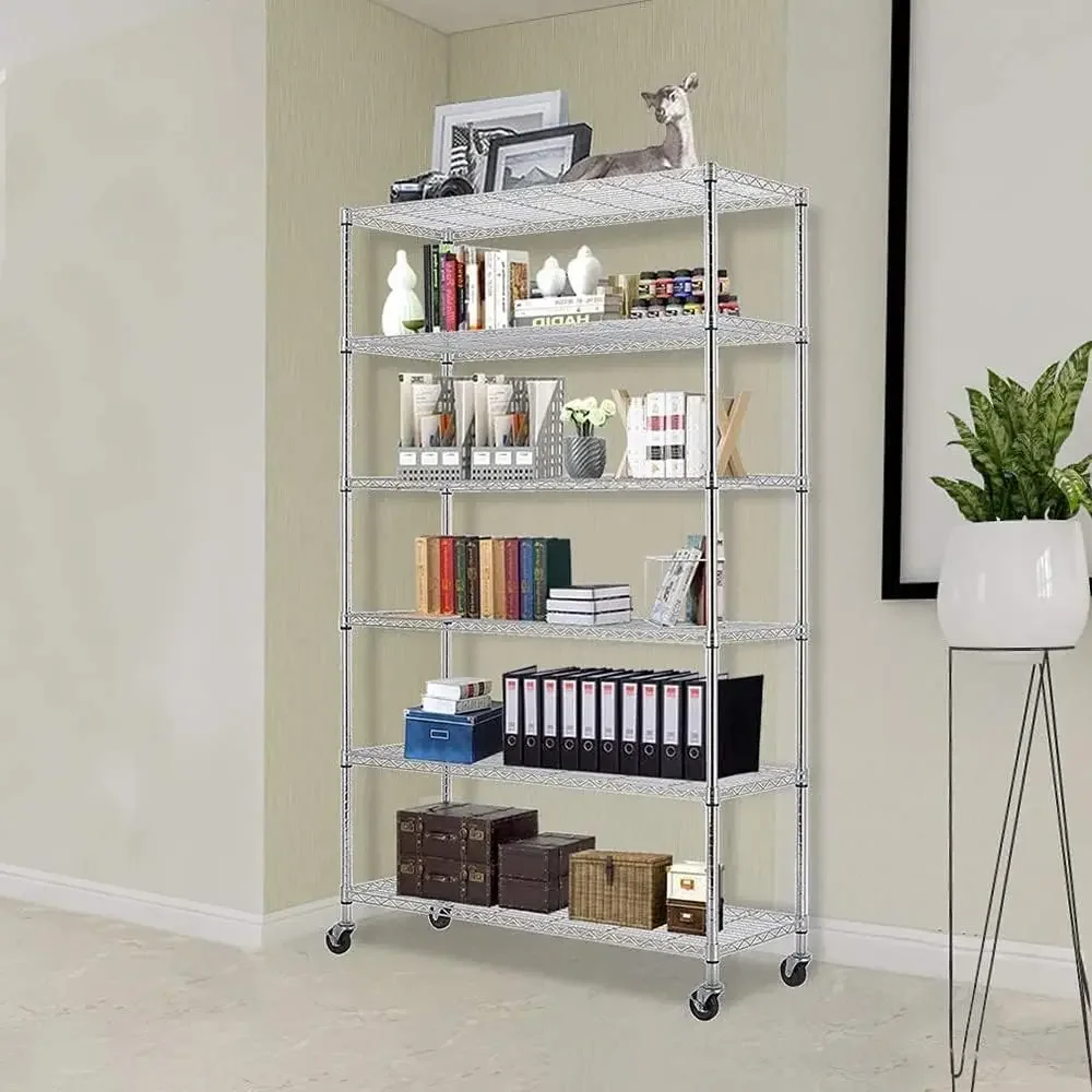 

48"L×18"W×82"H Wire Shelving Unit Storage Cart Metal Shelf Rolling Utility Cart 2100Lbs Capacity with 6 Tier Casters Adjustable