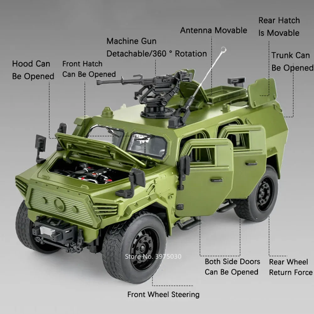 1:18 DONGFENG M-Terrain سيارات مدرعة لعب نموذج مصغر موسيقى خفيفة عسكرية على الطرق الوعرة أبواب السيارة مفتوحة سيارة أطفال هدايا عيد الميلاد