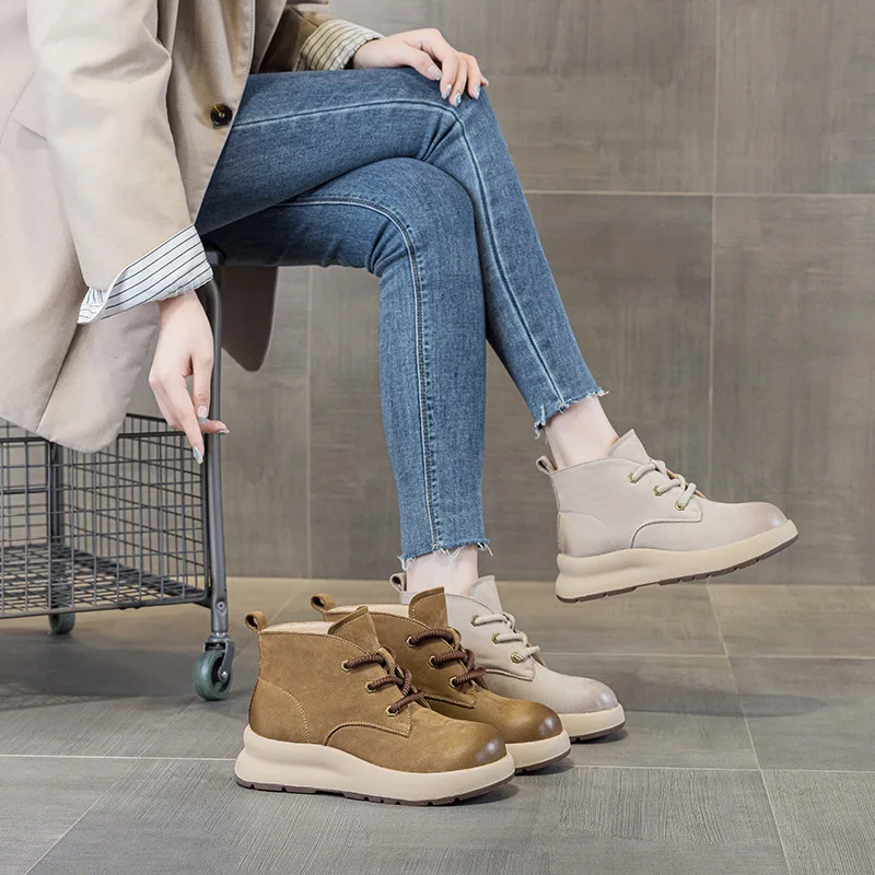 CICIYANG حجم كبير أحذية بوت قصيرة للنساء 2025 الخريف الشتاء جديد جلد طبيعي أحذية غير رسمية عالية الجودة الدانتيل متابعة الإناث حذاء من الجلد #1
