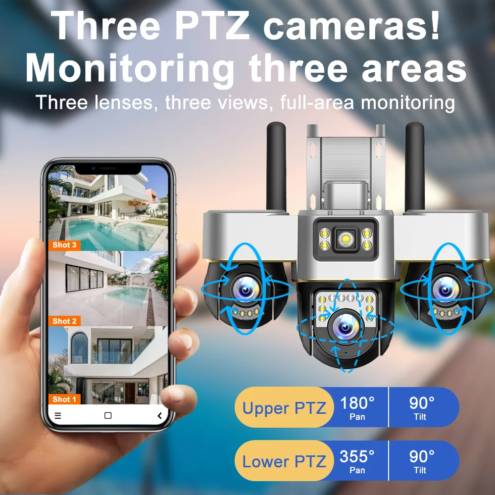 كاميرا 12MP 4G خارجية HD 3 عدسات 3 شاشة PTZ IP كاميرات CCTV كشف الإنسان للرؤية الليلية واي فاي مراقبة أمن الوطن الذكي #2