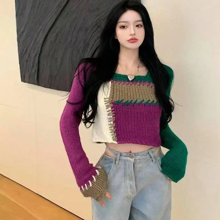 Korean Women Sweater 2023 New Fashion Autumn Spring Winter Square Collar Full A-straight Girls Sweater Hoody Styeet Style